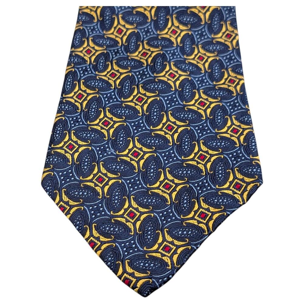 Robert Talbott Best of Class Tie Mens 56" Silk Blue Gold Stars Ovals Baroque VTG - Picture 2 of 9